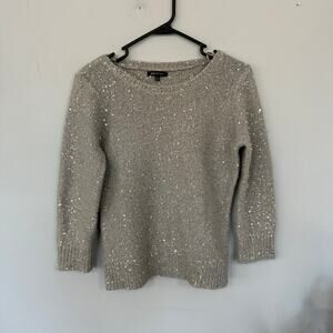 Anne Klein Silver & Gray Sequin Pullover Sweater Size Large Wool & Mohair Blend